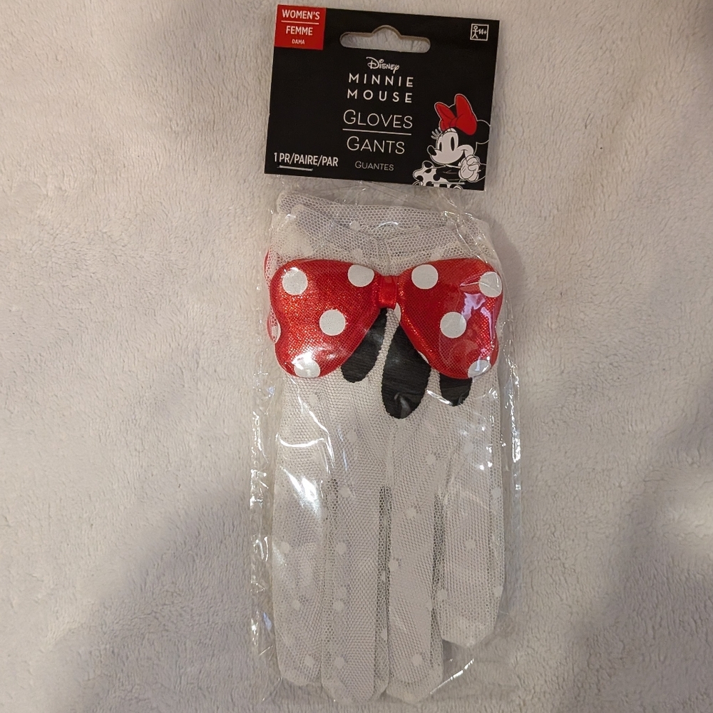Disney Minnie Mouse Red Polka Dot Bow Mesh Gloves